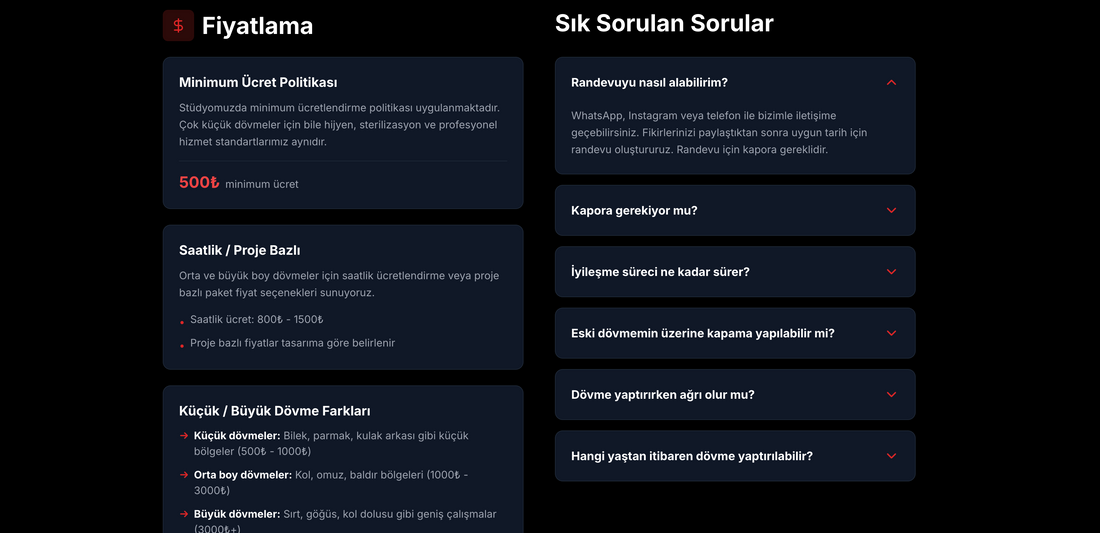 Sık sorulan sorular bölümünde en çok merak edilen konulara net cevaplar vererek “Acaba?” sorularını azaltın, profesyonelliğinizi vurgulayın ve potansiyel müşterileri gönül rahatlığıyla size yönlendirin.